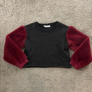 Eleven Paris cropped fur sleeve sweatshirt